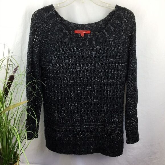 Narciso Rodriguez Black & Gray Woven Long Sleeve Loose Knit Crewneck Sweater M - Picture 3 of 9